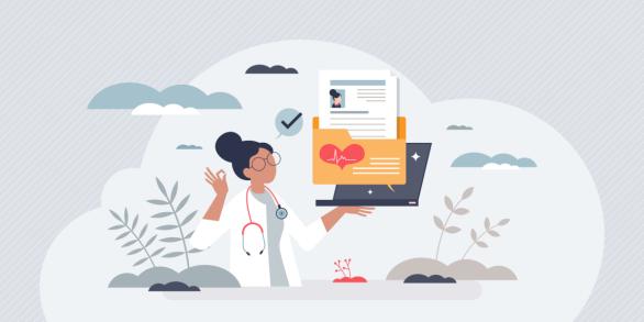 Un médecin tient un ordinateur avec les données du patient